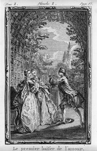 Der erste Kuss der Liebe Illustration aus „Julie oder Die neue Heloise“ von Jean Jacques Rousseau (1712-1788) ed. 1769 von French School