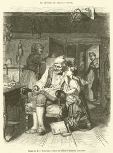 Die Rückkehr des Schweizer Soldaten (Gravur) von French School