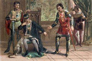 Liga des Gemeinwohls: König Ludwig XI. trifft Karl den Kühnen in Peronne, Herzog von Burgund. Chromolithographie um 1890.