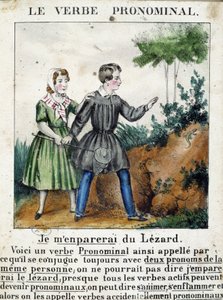 Lektion über reflexive Verben. In „La grammaire en images“, Heftalbum, um 1850