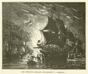 Die englischen Brandstifter greifen die Armada an von French School