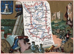 Les Deux Sevres (Deux-Sevres, 79), Poitou Charente (Poitou-Charente), Frankreich. Niorts Engel. Serie über die französischen Departements. Chromolithographie „der geografische Faden“, um 1920. Private Sammlung von French School
