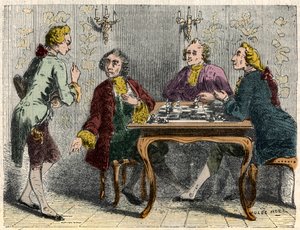 Die Schachspieler des Cafés Procope in Paris im 18. Jahrhundert - Gravur in „Tableau-de-Paris“ von Edmond Texier 1852 von French School