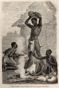 Die Schmiede Mannganyas, in einem Dorf entlang des Loualaba-Flusses (heutiger Kongo-Fluss), Gravur nach einer Zeichnung von D. Maillard, zur Illustration von David Livingstones letztem Tagebuch (1813-1873), 1866-1873, veröffentlicht in „Le tour du monde“ 1 von French School
