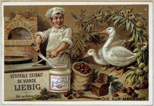Liébig-Rezepte: Gans mit Kastanien - Chromo. Liébig