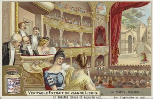 Liebig-Karte mit einem modernen Theater von French School