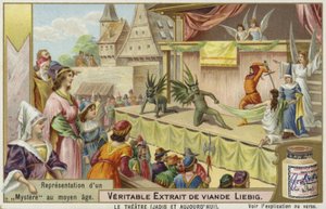 Liebig-Karte mit einer Darstellung eines mittelalterlichen Mysteriums von French School