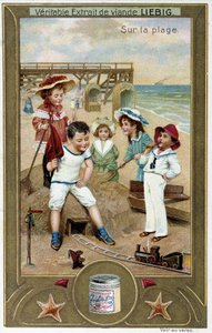 Liebig Chromolithografie Serie „Strandspiel“ von Kindern. 19. Jahrhundert von French School