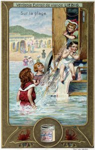 Liebig Chromolithographie Serie „Strandspiel“ von Kindern. 19. Jahrhundert von French School