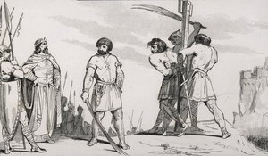 Lord Bodillon wird ausgepeitscht, nachdem er sich über die Steuererhöhung von Childerich II. (653-73) beschwert hat, aus 