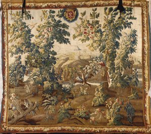 Louis XV Verdure Aubusson Wandteppich, mit dem Wappen von Cluny von French School