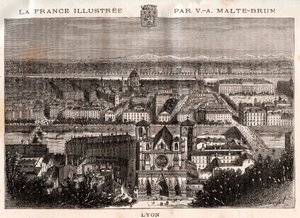 Lyon - Gravur in „La France illustrée: géographie, histoire, administration statistique“ von V.A. Malt-Brown. 1884