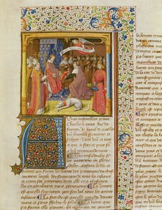 MS 246 f.1r Raoul de Presles überreicht seine Übersetzung an Karl V. (1338-80) aus La Cité de Dieu von St. Augustinus, übersetzt von Raoul de Presles (1316-82) ca. 1400-50