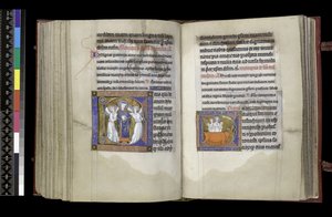 Fürbitte zu St. Denis und Fürbitte zu St. Eustachius, aus dem Psalter und Stundenbuch der Isabella von Frankreich, Paris, um 1265-70 von French School