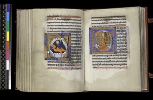 Fürbitte an St. Margareta und Fürbitte an St. Katharina, aus dem Psalter und Stundenbuch von Isabella von Frankreich, Paris, ca. 1265-70 von French School