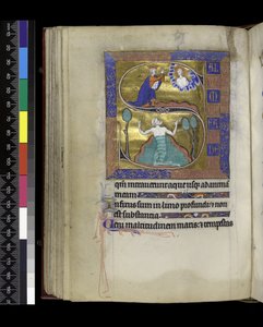 David betet zu Gott (oben), David sinkt ins Wasser (unten), aus dem Psalter und Stundenbuch von Isabella von Frankreich, Paris, ca. 1265-70 von French School