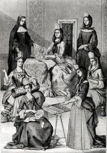 Madame de Maintenon mit ihren Hofdamen von French School