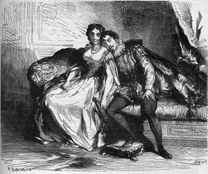 Madame de Sauve, im Auftrag von Königin Catherine de Medicis, verführte König Heinrich von Navarra (1553-1610). Gravur in „Die Geschichte der Prostitution und Ausschweifung unter allen Völkern der Welt von der Antike bis zur Gegenwart“ von Dr. Th. -F. Debr