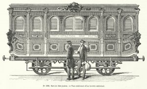 Postkutsche auf den französischen Eisenbahnen (Gravur)