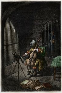 Der Mann mit der eisernen Maske, spielt Cello im Gefängnis - Gravur aus „Histoire de France“ von Jules Michelet - 1876-1877 von French School