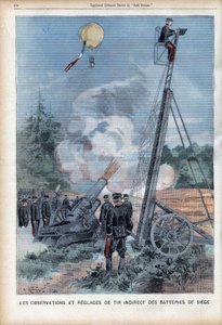 Manöver und Beobachtung durch die französische Armee in Langres mit einer Gugumus-Leiter, um das Schießen der Kanonen zu testen, in „Le Petit Parisien“, am 26.08.1906 von French School