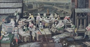 Herstellung von Spielkarten in einem Haus am Place Dauphine, Entwurf für einen Fächer, ca. 1680
