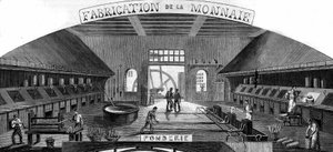 Geldherstellung: Gießerei. Gravur in „Le Monde Illustré“ Nr. 145 vom 21. Januar 1860.