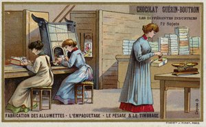 Streichholzherstellung. Verpacken, Wiegen und Stempeln von French School