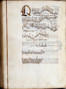 Manuskriptseite einer Sammlung französischer Liedpartituren. 15. Jahrhundert. Dijon, Stadtbibliothek