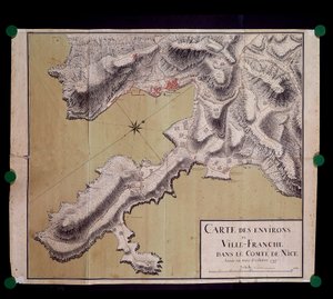 Karte der Umgebung von Villefranche im Grafen von Nizza, aufgenommen im Oktober 1748