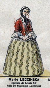 Marie Leszczynska (1703-1768), Königin von Frankreich, Ehefrau von Ludwig XV. In „Galerie der Könige und Königinnen von Frankreich und berühmter Persönlichkeiten von 1643 bis 1895“ Epinal-Bild. von French School