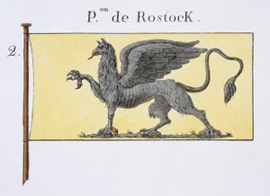 Seeflagge mit Greifenemblem, das das Wappen von Rostock darstellt, aus einem französischen Flaggenbuch, ca. 1819