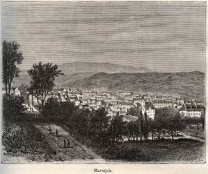 Marvejols - Lozère - Languedoc-Roussillon - Gravur in „La France illustrée: Geographie, Geschichte, statistische Verwaltung“ von V.-A. Malt-Brown. 1884