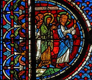 Maria-Magdalena-Fenster: Maria, Martha und Jesus gehen zum Grab von Lazarus von French School