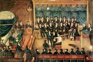 Freimaurerische Initiationszeremonie eines Freimaurers, frühes 19. Jahrhundert