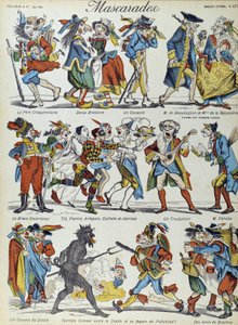Maskerade: maskierte Karikaturfiguren - Bild von Epinal von French School