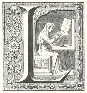 Mittelalterlicher Schreiber bei der Arbeit von French School