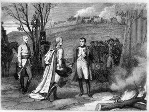 Treffen zweier Kaiser nach der Schlacht von Austerlitz, 4. Dezember 1805 (Napoleon Bonaparte) von French School
