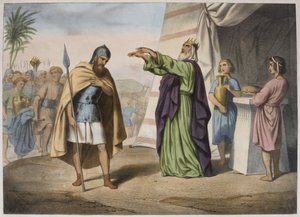 Melchisedek segnet Abraham, Illustration aus einem Katechismus L