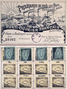 Mitgliedskarte der Französischen Arbeiterpartei während der Führung von Jules Guesde (1845-1922) 1901