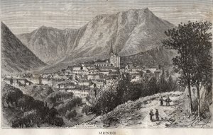 Mende - Lozere in der Region Languedoc-Roussillon - Gravur in „La France illustrée: geographie, histoire, administration statistique“ von V.-A. Malt-Brown. 1884 von French School