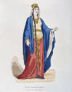 Merowingische Königin, vom 5. bis 8. Jahrhundert, aus Costumes civils et militaires des francais a travers les siecles von French School