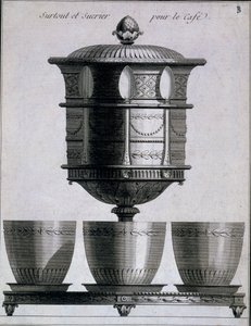 Metallarbeiten: Kaffeeset mit Löffeln und Zuckerhalter, 1780-96 von French School
