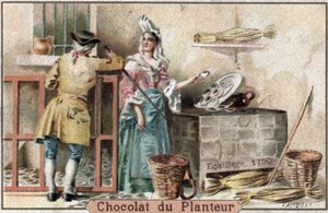 Verschwundener Beruf: Darstellung einer Austernverkäuferin mit typischer Haube, Paris 1750