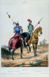 Militäruniformen: Milizen unter Franz I., Armbrustschütze der Stadt Paris und Bogenschütze des Hinterbanns im Jahr 1547