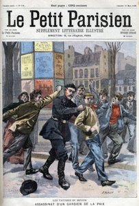 Attentat auf einen Friedenswächter in Paris, Rue Vergniaud, im Jahr 1900 - in „Le petit Parisien“ von French School