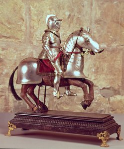 Modell eines gepanzerten Pferdes und Reiters, ca. 1640 von French School