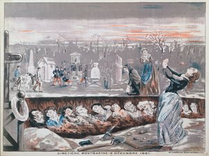 Friedhof von Montmartre, 4. Dezember 1851 (Farblithografie) von French School