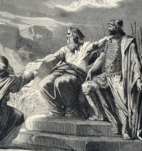 Moses befiehlt dem Volk Israel, die Autorität von Josua anzuerkennen (Moses wählt Josua als seinen Nachfolger)