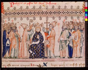 Ms.1469 f.1 Die Weihe von Philippe III le Hardi (1245-85) König von Frankreich, aus den Grandes Chroniques de France, 1375-79 von French School